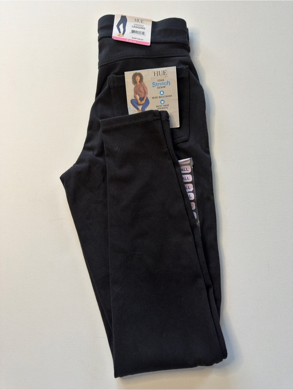 NWT Wonen's HUE Black Stretch Leggings Classic Comfort Size Small (C1)